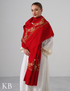 Cherry Red Woollen Shawl with White & Golden Brown Aari Embroidery | Kashmiri Craft Meets Comfort - Kashmir Box