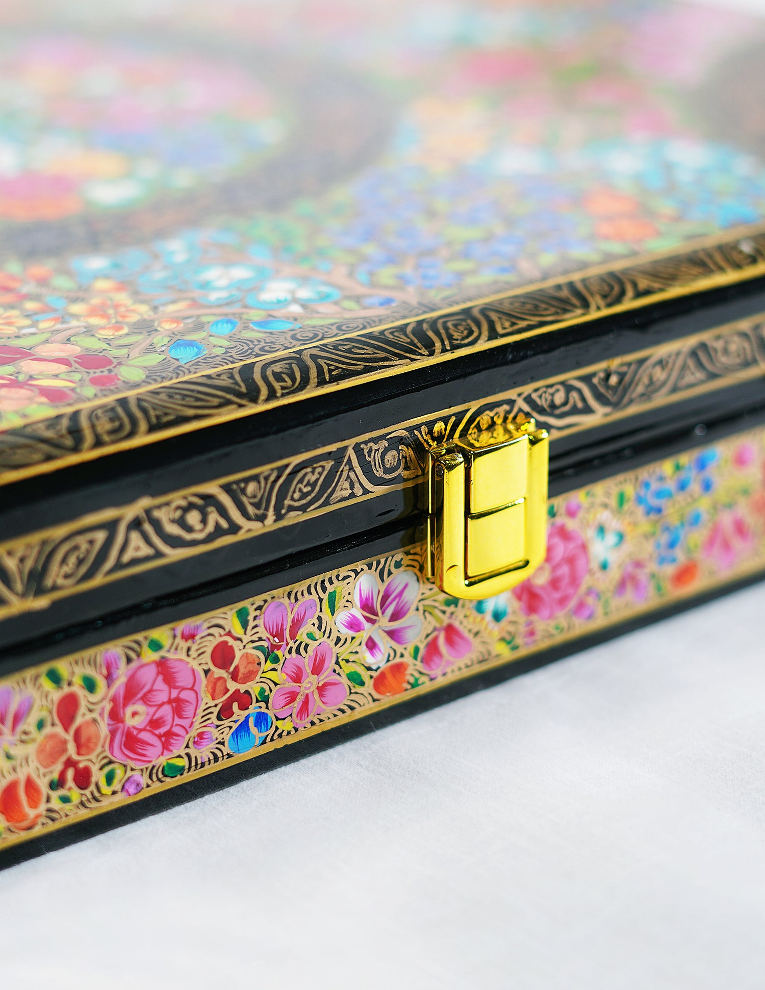 Handmade Kashmir Papier-Mâché Pashmina Box — Hand-Painted Design | 30.5 cm (L) × 40.5 cm (B) × 5.5 cm (H)