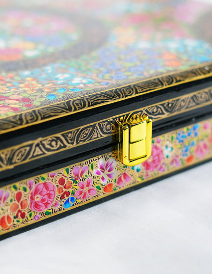 Handmade Kashmir Papier-Mâché Pashmina Box — Hand-Painted Design | 30.5 cm (L) × 40.5 cm (B) × 5.5 cm (H)