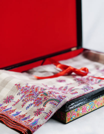 Handmade Kashmir Papier-Mâché Pashmina Box — Hand-Painted Design | 30.5 cm (L) × 40.5 cm (B) × 5.5 cm (H)