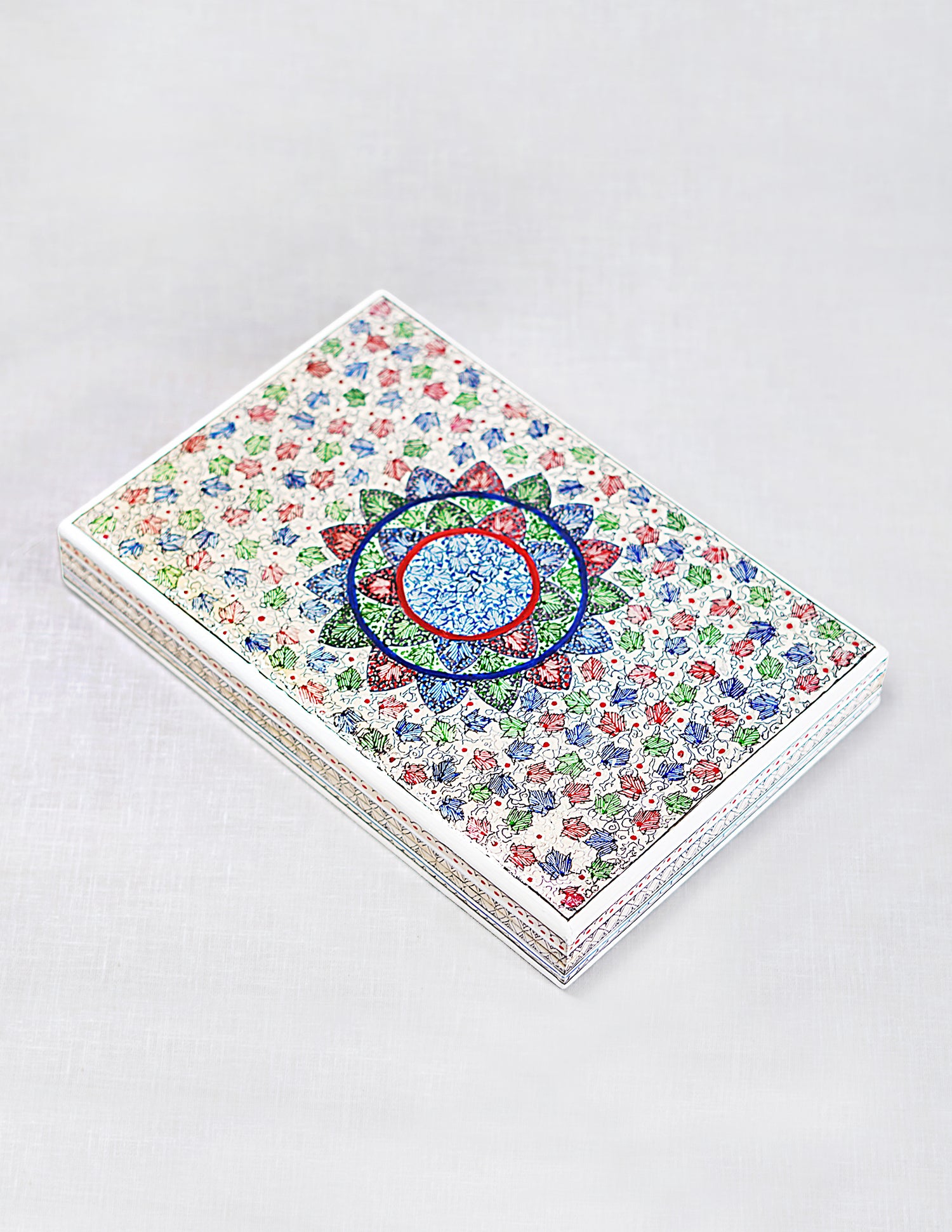 Handmade Kashmir Papier-Mâché Flat Box — Hand-Painted Design | 16.5 cm (L) × 25.5 cm (B) × 3.5 cm (H)