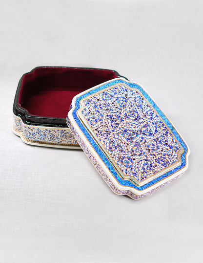 Handmade Kashmir Papier-Mâché Storage Box — Hand-Painted Design | 16 cm (L) × 21 cm (B) × 7 cm (H)