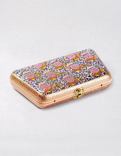 Handmade Kashmir Papier-Mâché Trapezium Clutch — Hand-Painted Design | 13 cm (L) × 21.5 cm (B) × 4.5 cm (H)