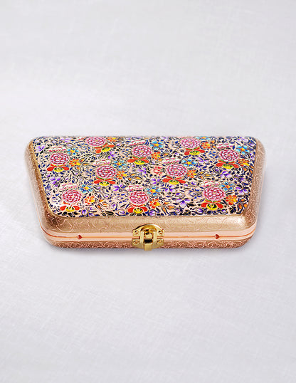 Handmade Kashmir Papier-Mâché Trapezium Clutch — Hand-Painted Design | 13 cm (L) × 21.5 cm (B) × 4.5 cm (H)