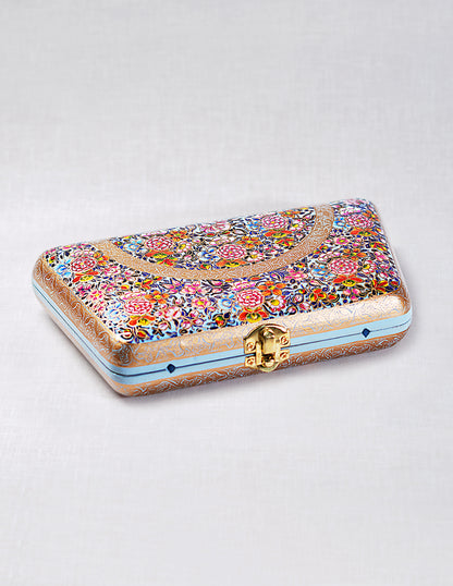 Handmade Kashmir Papier-Mâché Trapezium Clutch — Hand-Painted Design | 13 cm (L) × 21.5 cm (B) × 4 cm (H)