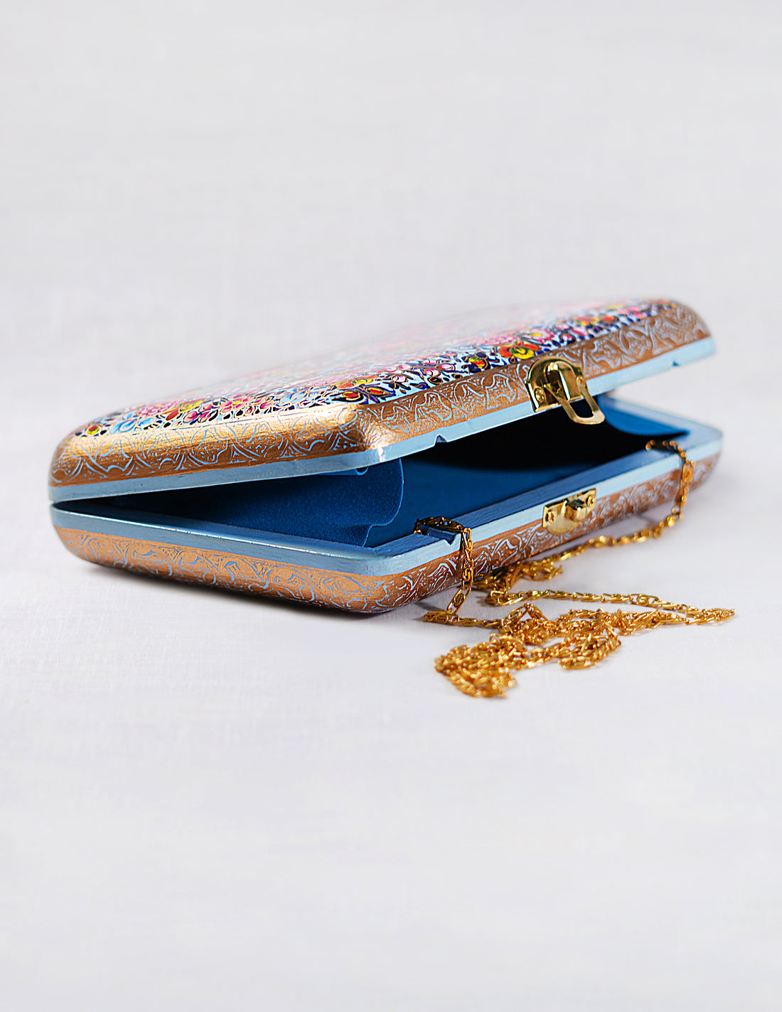 Papier-Mâché Trapezium Clutch — Hand-Painted Design | 13 cm (L) × 21.5 cm (B) × 4 cm (H)