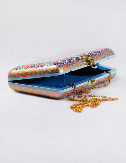 Handmade Kashmir Papier-Mâché Trapezium Clutch — Hand-Painted Design | 13 cm (L) × 21.5 cm (B) × 4 cm (H)