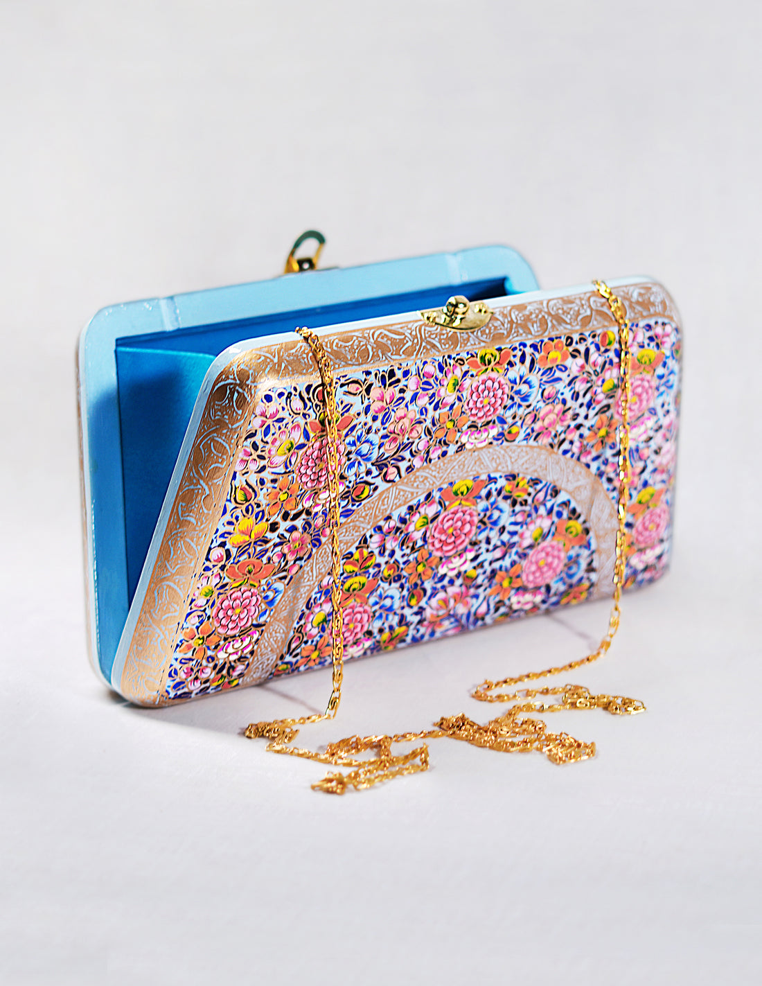 Papier-Mâché Trapezium Clutch — Hand-Painted Design | 13 cm (L) × 21.5 cm (B) × 4 cm (H)