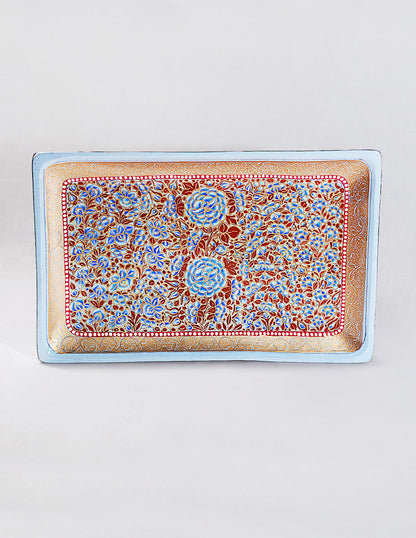 Handmade Kashmir Papier-Mâché Rectangular Tray — Hand-Painted Design | 19.5 cm (L) × 30.3 cm (B) × 2.5 cm (H)