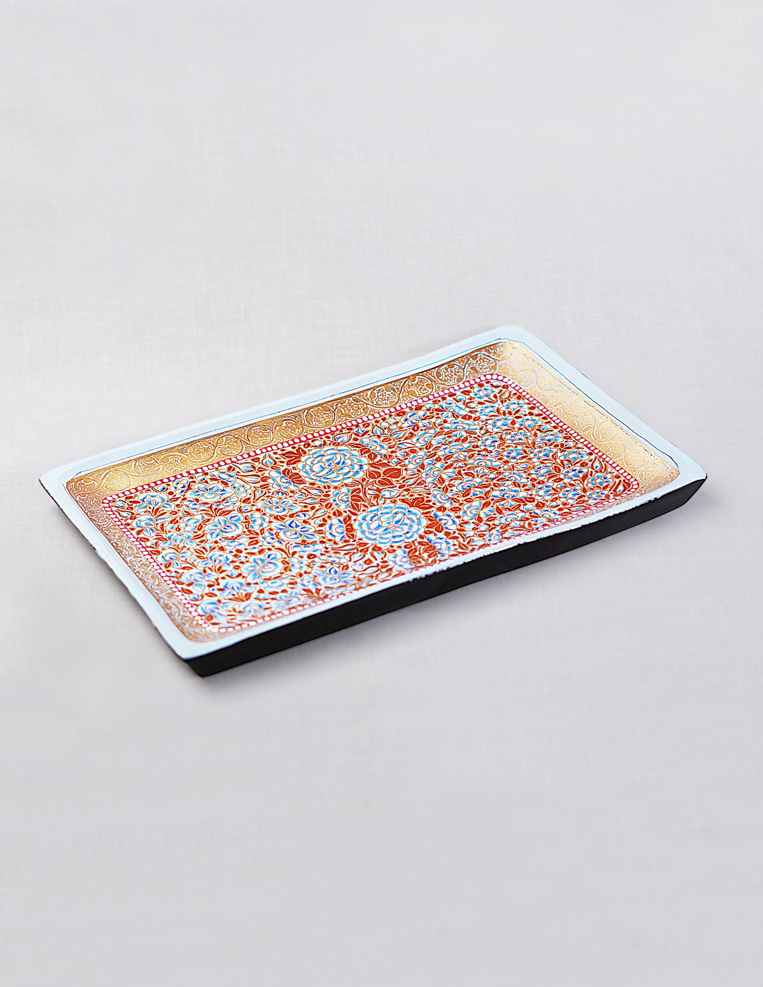 Handmade Kashmir Papier-Mâché Rectangular Tray — Hand-Painted Design | 19.5 cm (L) × 30.3 cm (B) × 2.5 cm (H)