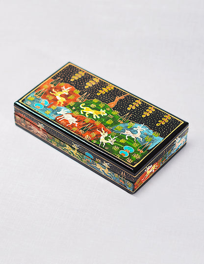Handmade Kashmir Papier-Mâché Flat Box — Hand-Painted Design | 10 cm (L) × 17.5 cm (B) × 3.5 cm (H)