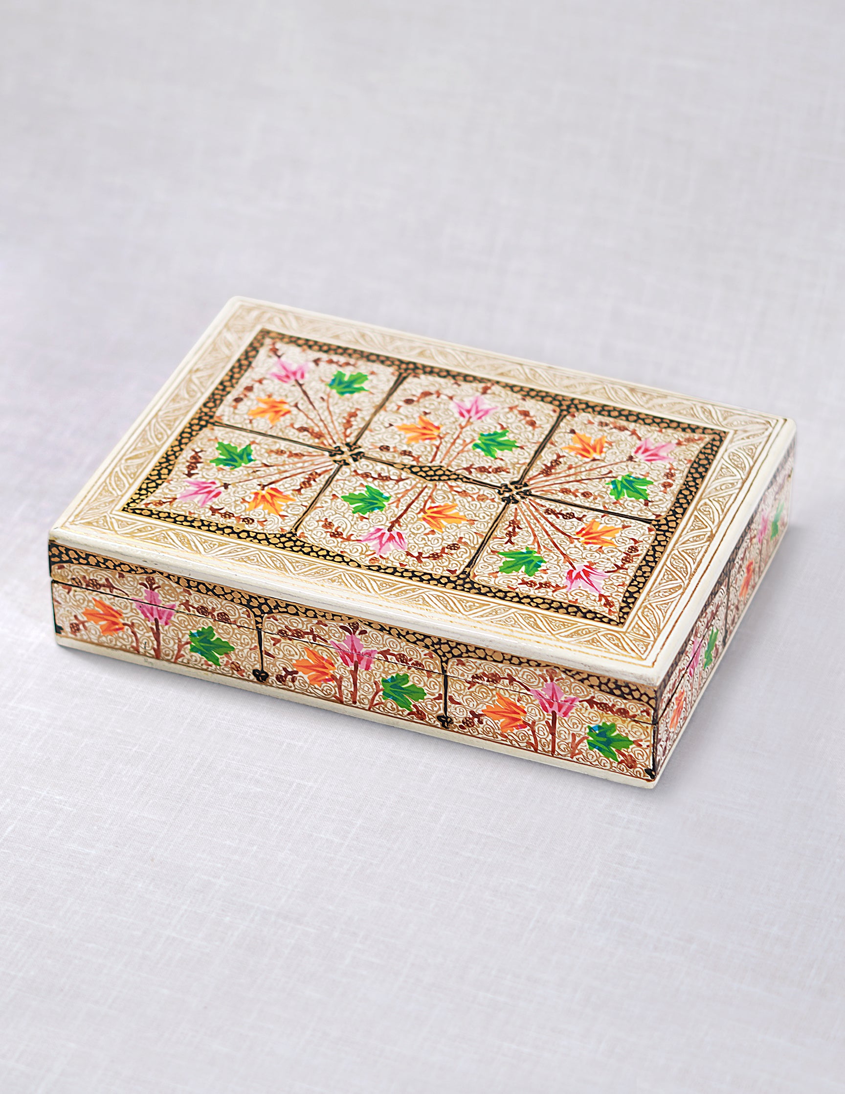 Handmade Kashmir Papier-Mâché Flat Box — Hand-Painted Design | 12.5 cm (L) × 17.5 cm (B) × 4 cm (H)