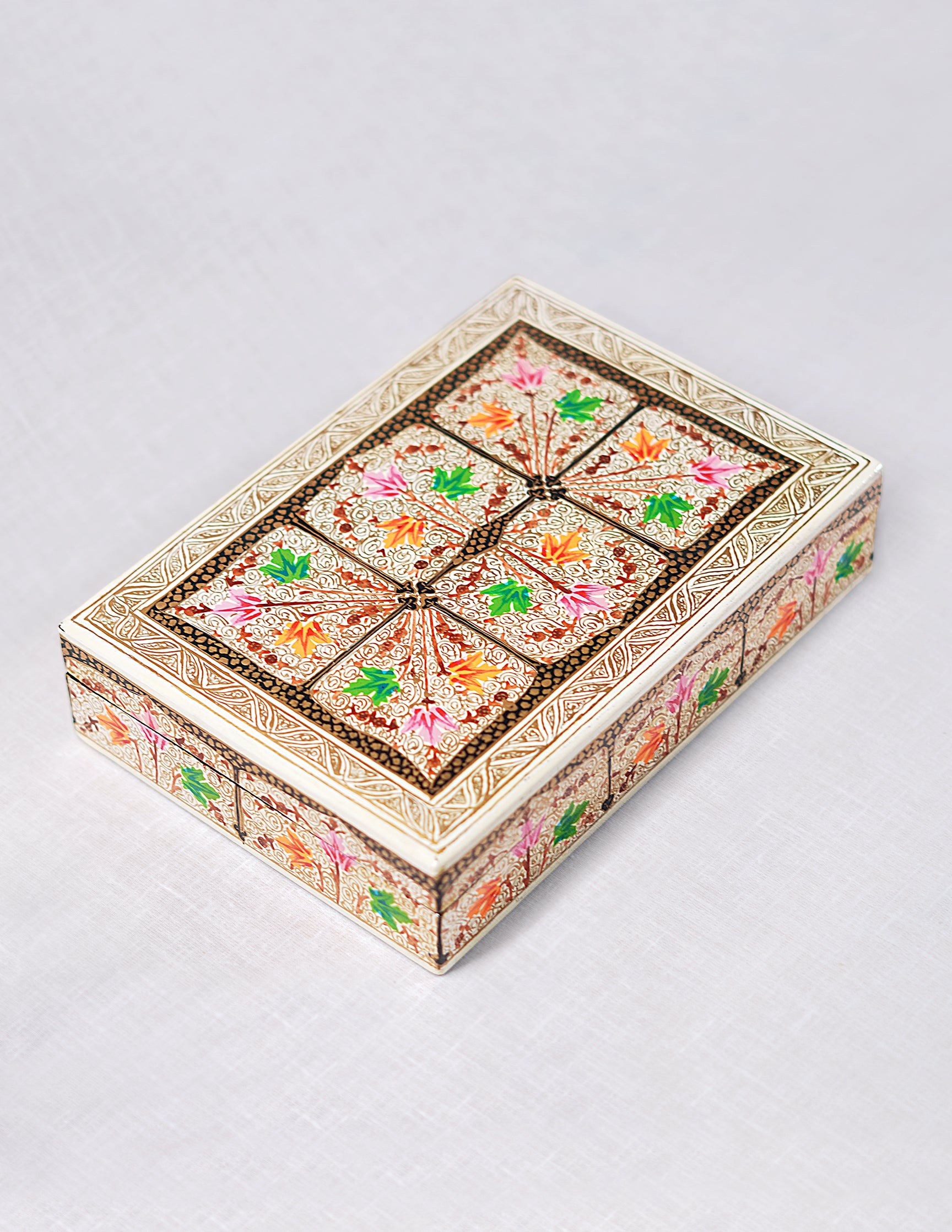 Handmade Kashmir Papier-Mâché Flat Box — Hand-Painted Design | 12.5 cm (L) × 17.5 cm (B) × 4 cm (H)