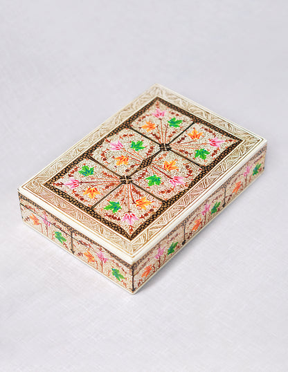 Handmade Kashmir Papier-Mâché Flat Box — Hand-Painted Design | 12.5 cm (L) × 17.5 cm (B) × 4 cm (H)