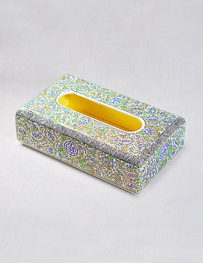 Handmade Kashmir Papier-Mâché Tissue Box — Hand-Painted Design | 14.5 cm (L) × 25 cm (B) × 7.5 cm (H)