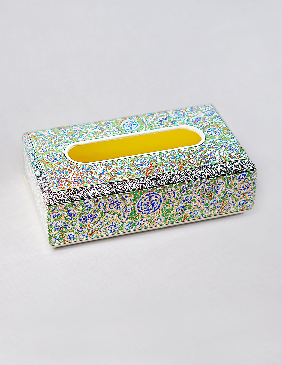 Papier-Mâché Tissue Box — Hand-Painted Design | 14.5 cm (L) × 25 cm (B) × 7.5 cm (H)