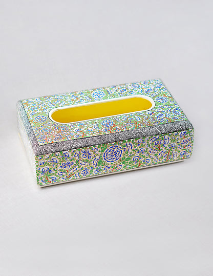 Handmade Kashmir Papier-Mâché Tissue Box — Hand-Painted Design | 14.5 cm (L) × 25 cm (B) × 7.5 cm (H)