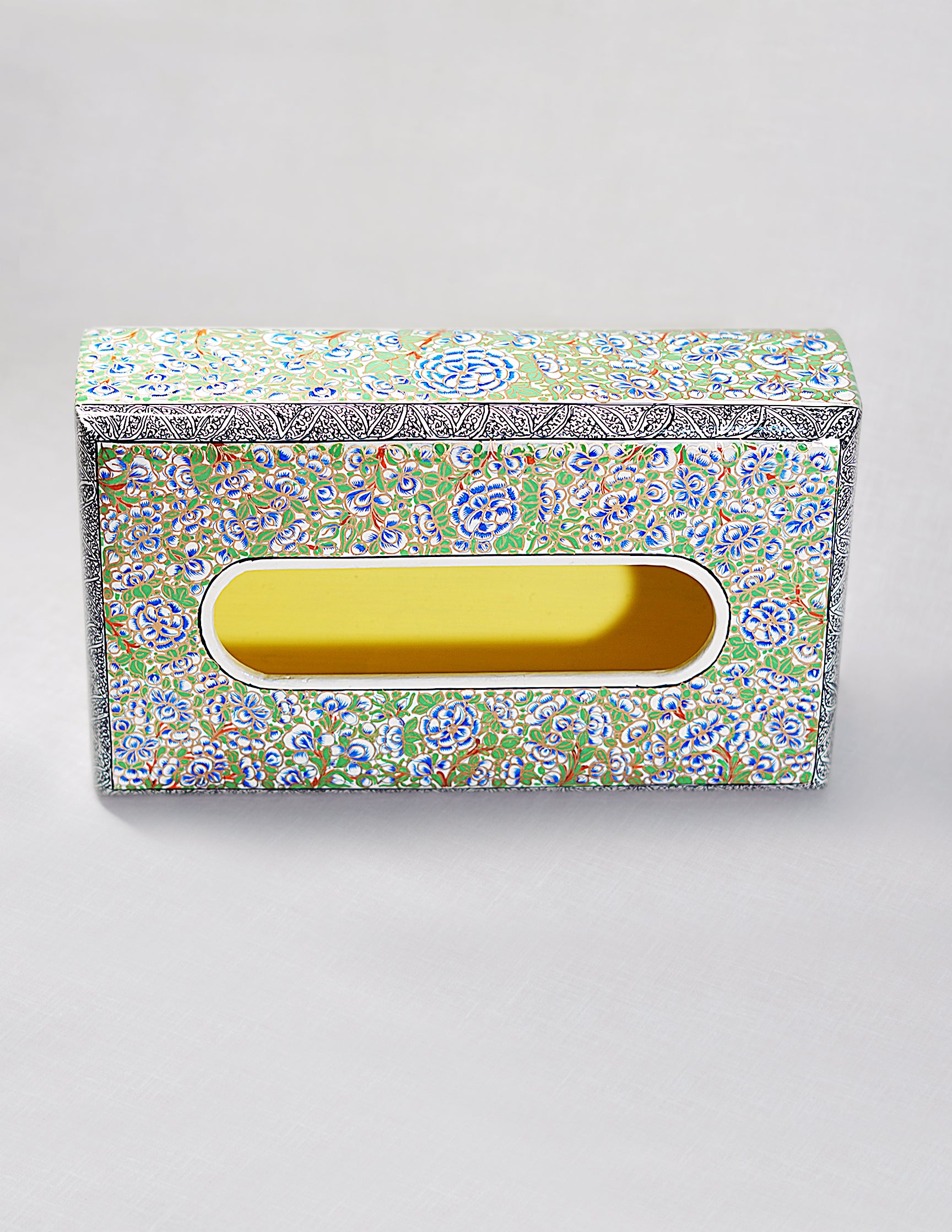 Handmade Kashmir Papier-Mâché Tissue Box — Hand-Painted Design | 14.5 cm (L) × 25 cm (B) × 7.5 cm (H)