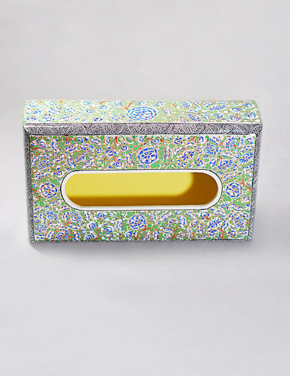 Handmade Kashmir Papier-Mâché Tissue Box — Hand-Painted Design | 14.5 cm (L) × 25 cm (B) × 7.5 cm (H)