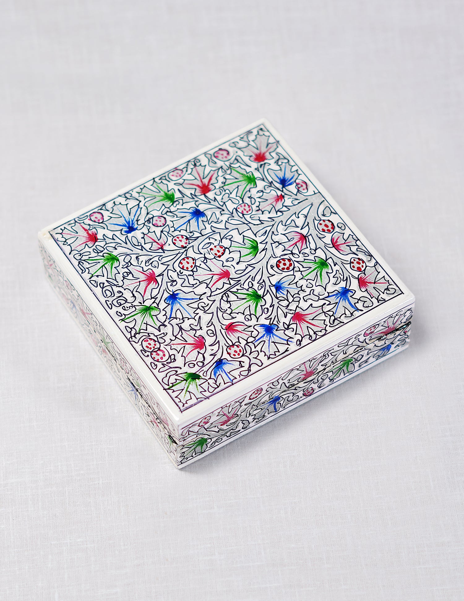 Handmade Kashmir Papier-Mâché Coaster Set — Hand-Painted Design | 11.2 cm (L) × 11.2 cm (B) × 3.5 cm (H)