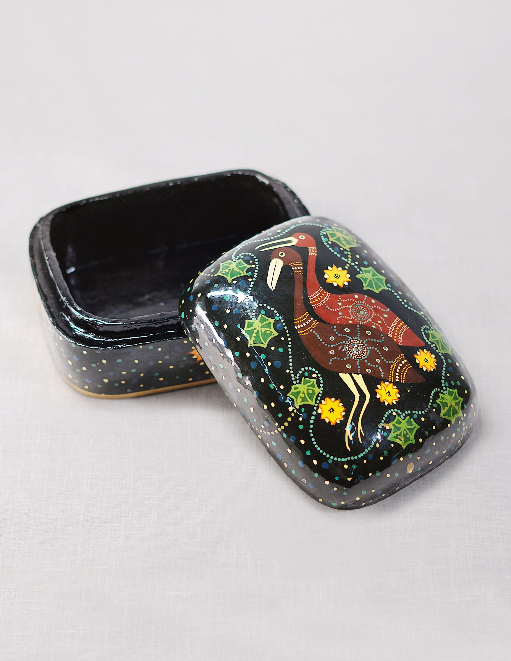 Handmade Kashmir Papier-Mâché Trinket Box — Hand-Painted Design | 8.5 cm (L) × 11.5 cm (B) × 5.5 cm (H)