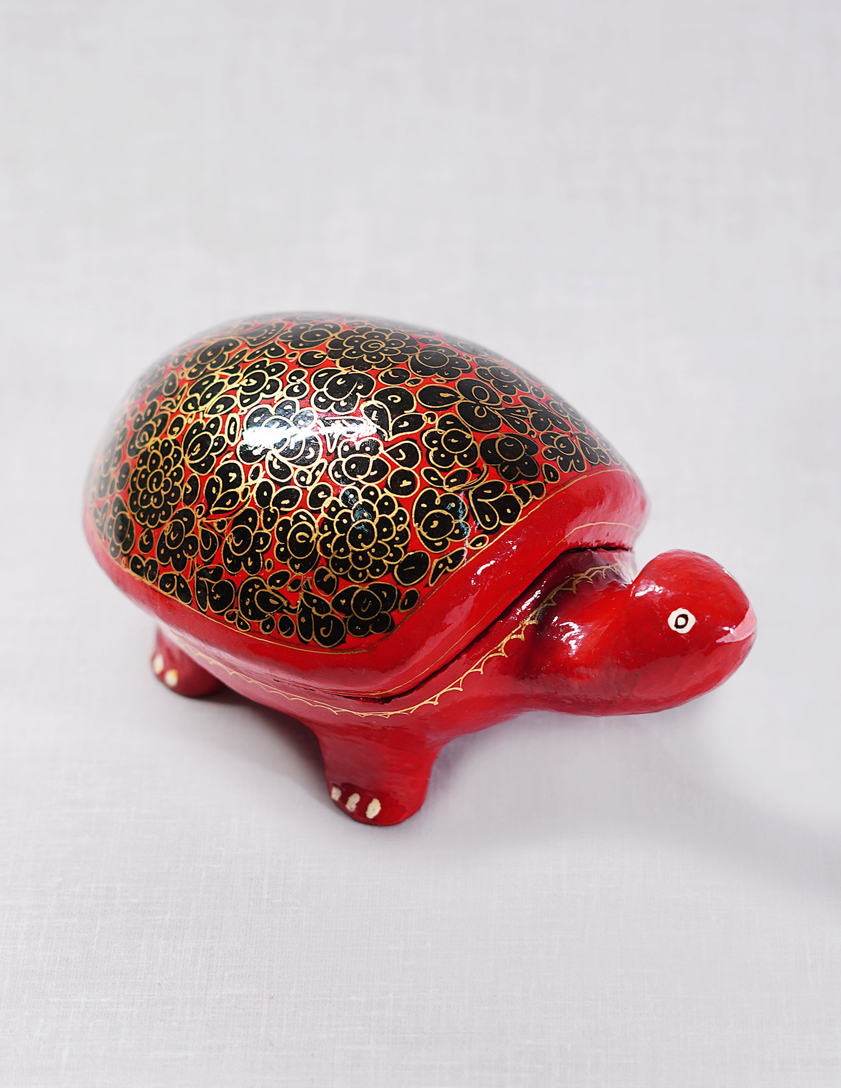 Handmade Kashmir Papier-Mâché Decorative Turtle / Dry Fruit Box — Hand-Painted Design | 10 cm (L) × 18.5 cm (B) × 8 cm (H)