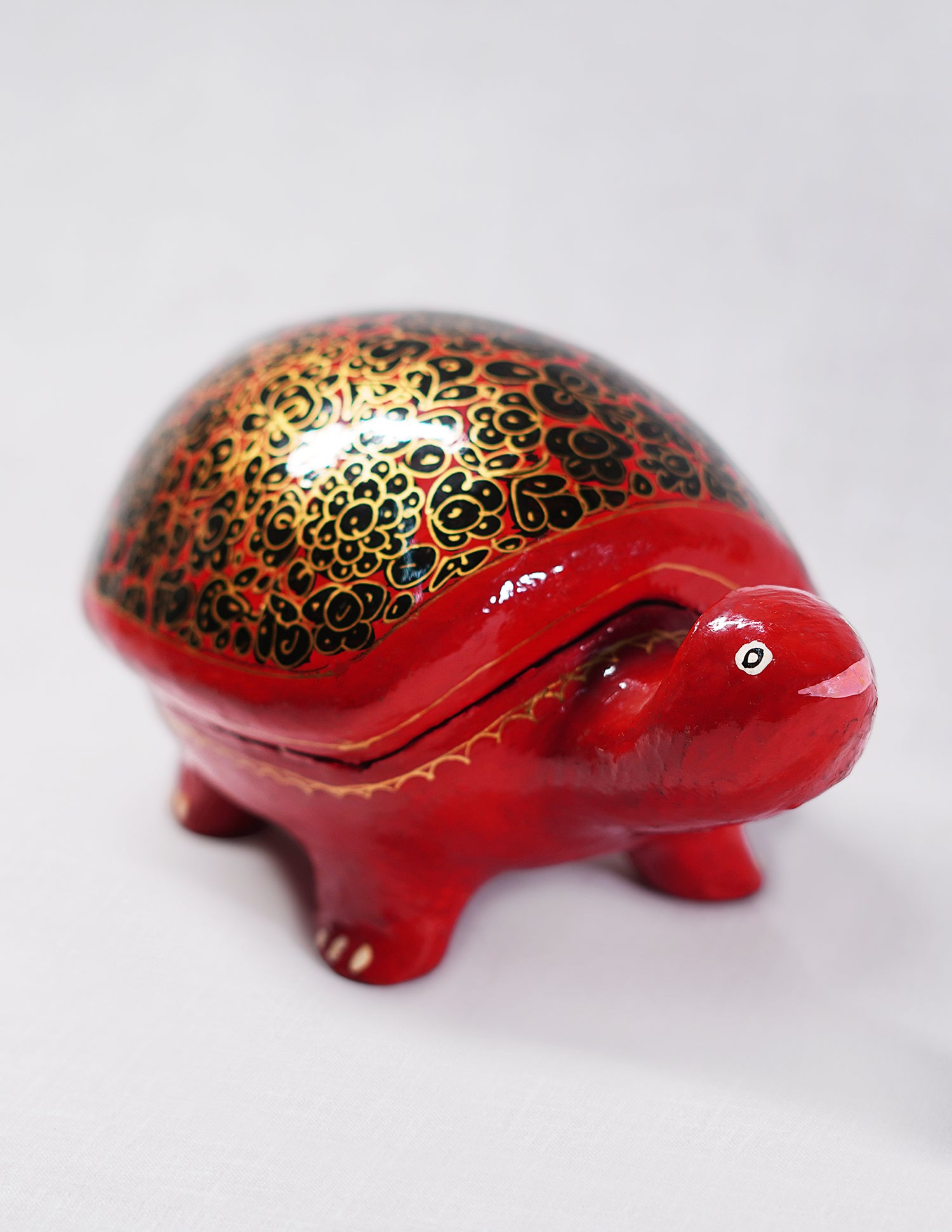 Handmade Kashmir Papier-Mâché Decorative Turtle / Dry Fruit Box — Hand-Painted Design | 10 cm (L) × 18.5 cm (B) × 8 cm (H)
