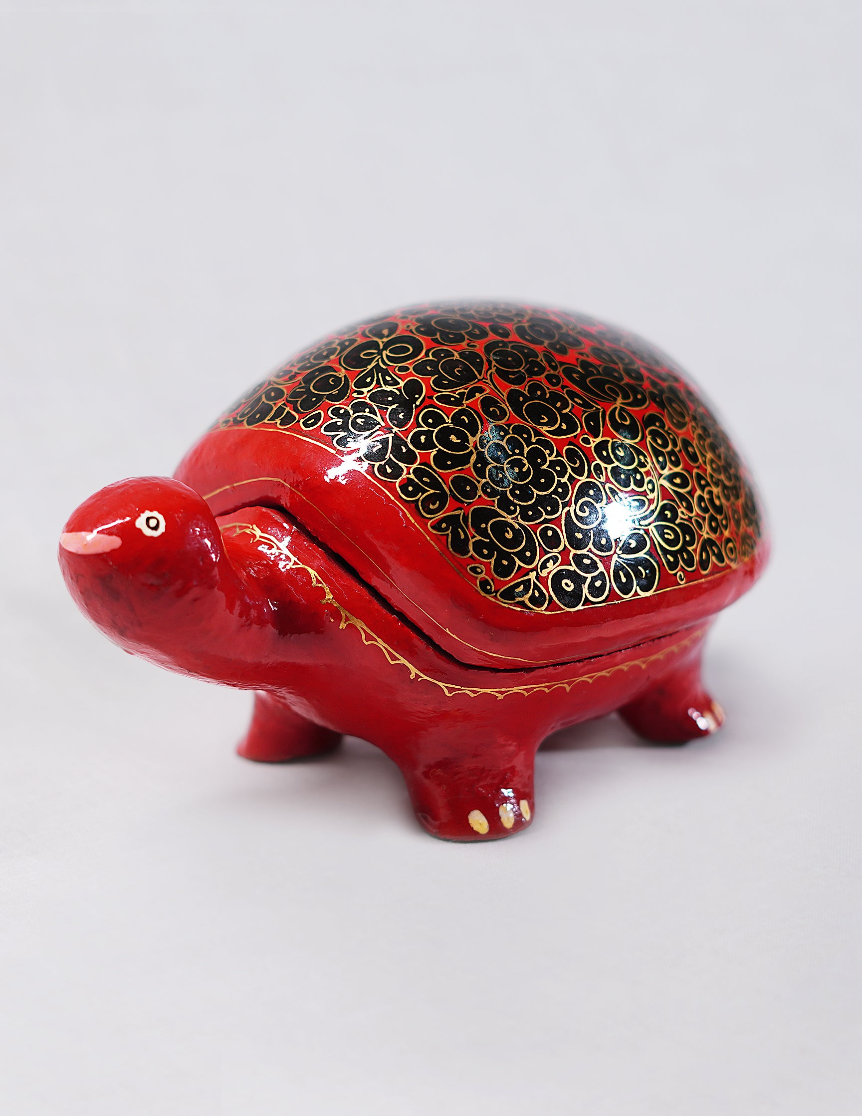 Handmade Kashmir Papier-Mâché Decorative Turtle / Dry Fruit Box — Hand-Painted Design | 10 cm (L) × 18.5 cm (B) × 8 cm (H)