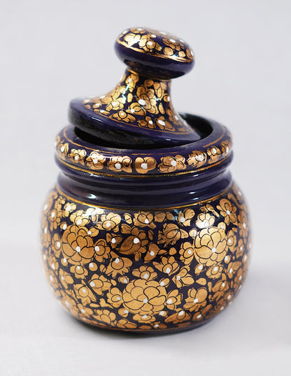 Handmade Kashmir Papier-Mâché Sugar Pot — Hand-Painted Design | Ø 5.5 cm × 12.5 cm (H)