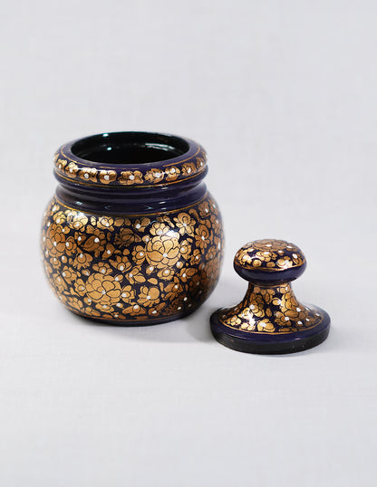 Handmade Kashmir Papier-Mâché Sugar Pot — Hand-Painted Design | Ø 5.5 cm × 12.5 cm (H)