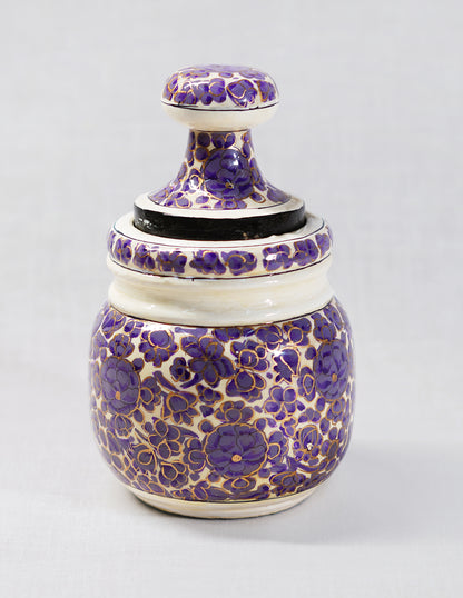 Handmade Kashmir Papier-Mâché Sugar Pot — Hand-Painted Design | Ø 5 cm × 12.5 cm (H)