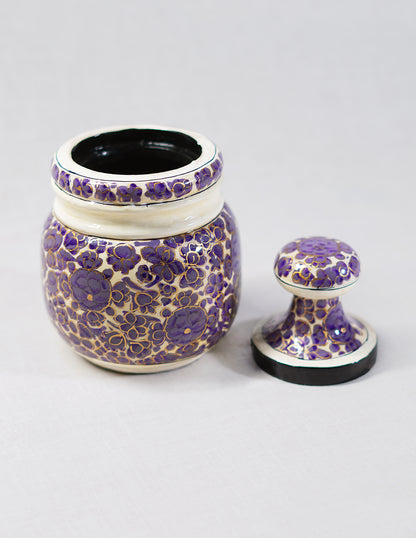 Handmade Kashmir Papier-Mâché Sugar Pot — Hand-Painted Design | Ø 5 cm × 12.5 cm (H)
