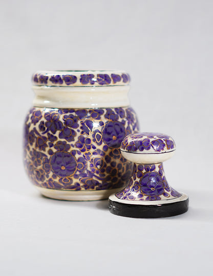 Handmade Kashmir Papier-Mâché Sugar Pot — Hand-Painted Design | Ø 5 cm × 12.5 cm (H)