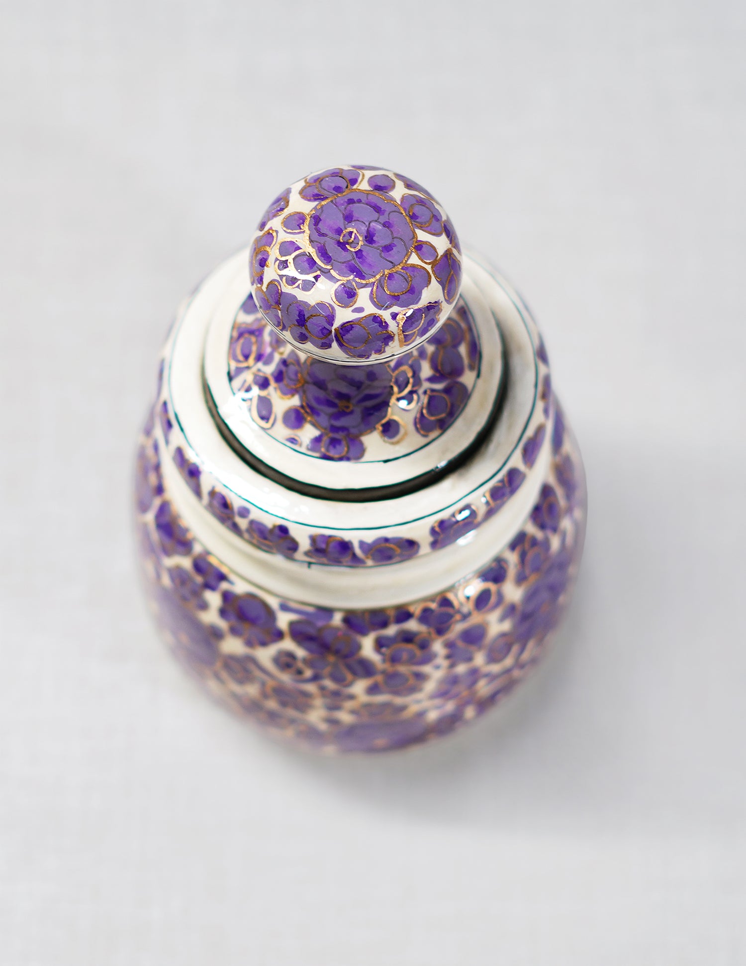 Handmade Kashmir Papier-Mâché Sugar Pot — Hand-Painted Design | Ø 5 cm × 12.5 cm (H)