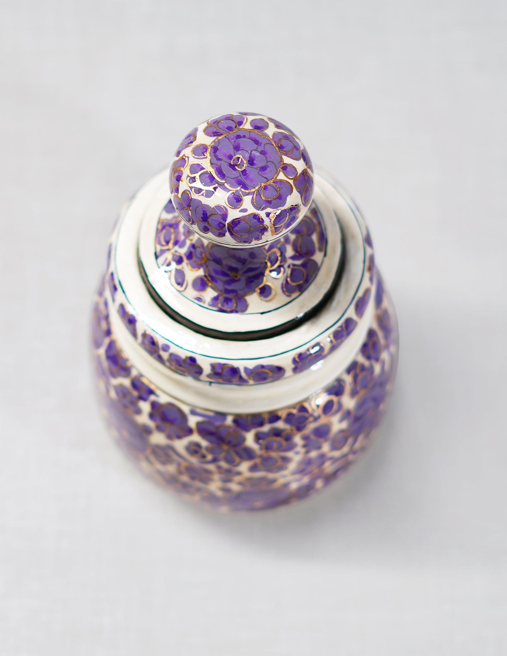 Handmade Kashmir Papier-Mâché Sugar Pot — Hand-Painted Design | Ø 5 cm × 12.5 cm (H)