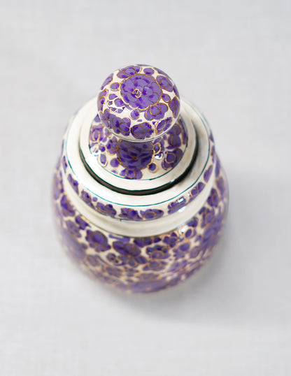 Handmade Kashmir Papier-Mâché Sugar Pot — Hand-Painted Design | Ø 5 cm × 12.5 cm (H)