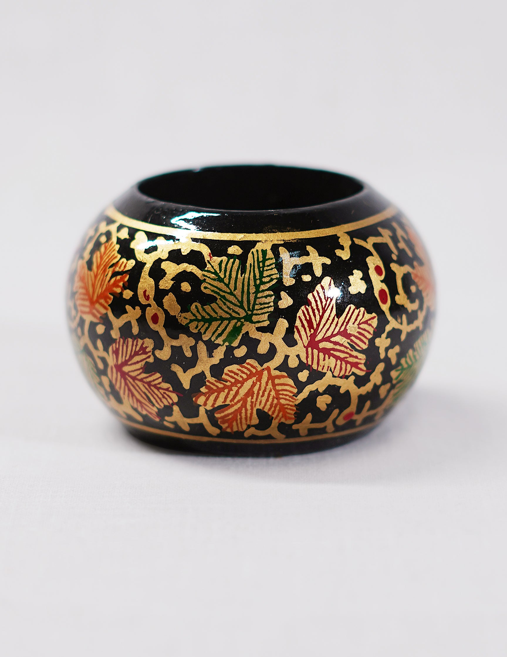 Handmade Kashmir Papier-Mâché Tissue Holder — Hand-Painted Design | Ø 3.5 cm × 3.5 cm (H)