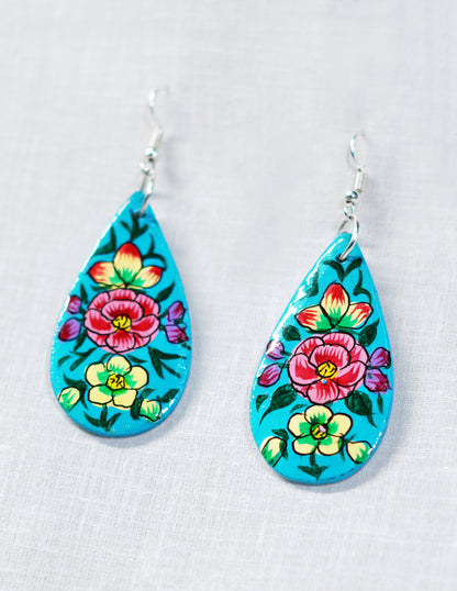 Handmade Kashmir Papier-Mâché Ear Ring (Set of 2) — Hand-Painted Design | 2.5 cm (L) × 5 cm (B)