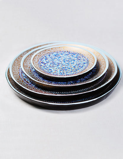 Handmade Kashmir Papier-Mâché Roti Plate / Wall Plate — Hand-Painted Design | Ø 15 cm, Ø 20 cm, Ø 25 cm &amp; Ø 28 cm (set of 4 plates)