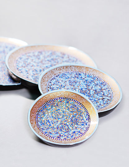 Handmade Kashmir Papier-Mâché Roti Plate / Wall Plate — Hand-Painted Design | Ø 15 cm, Ø 20 cm, Ø 25 cm &amp; Ø 28 cm (set of 4 plates)