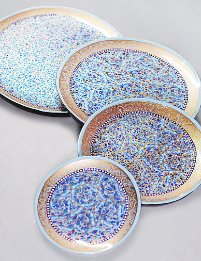 Handmade Kashmir Papier-Mâché Roti Plate / Wall Plate — Hand-Painted Design | Ø 15 cm, Ø 20 cm, Ø 25 cm &amp; Ø 28 cm (set of 4 plates)