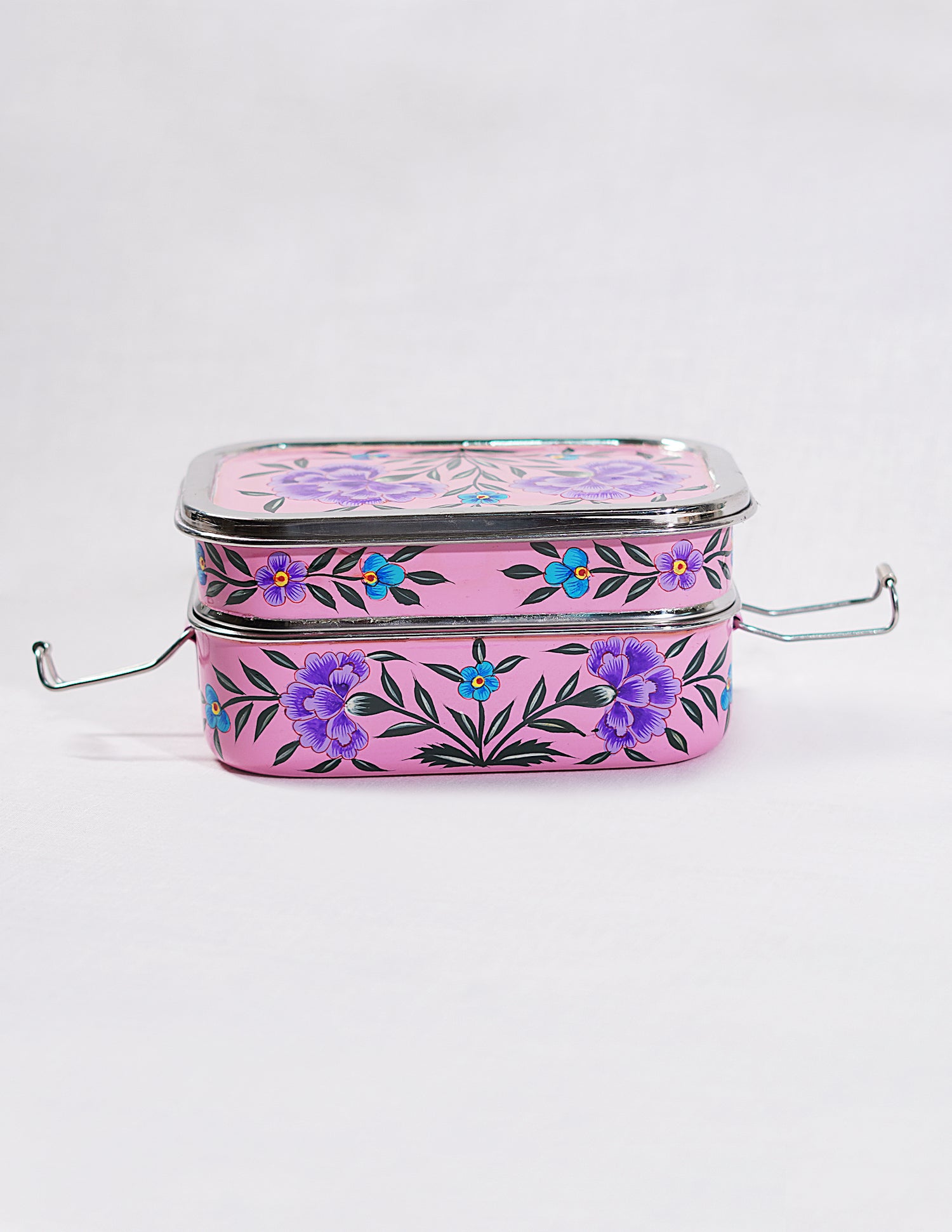 Handmade Kashmir Papier-Mâché Tiffen Box — Hand-Painted Design | 11.5 cm (L) × 17.5 cm (B) × 8 cm (H)