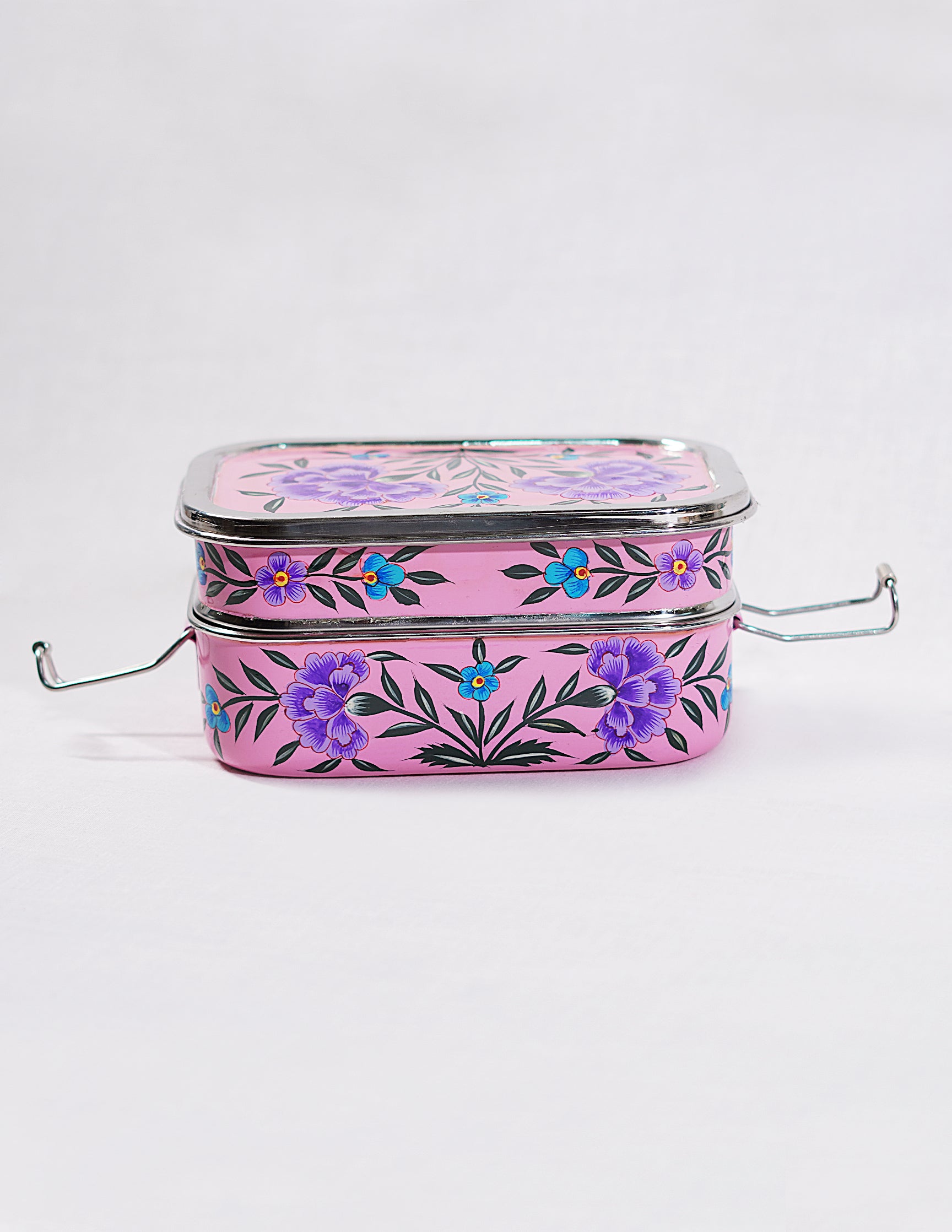 Handmade Kashmir Papier-Mâché Tiffen Box — Hand-Painted Design | 11.5 cm (L) × 17.5 cm (B) × 8 cm (H)