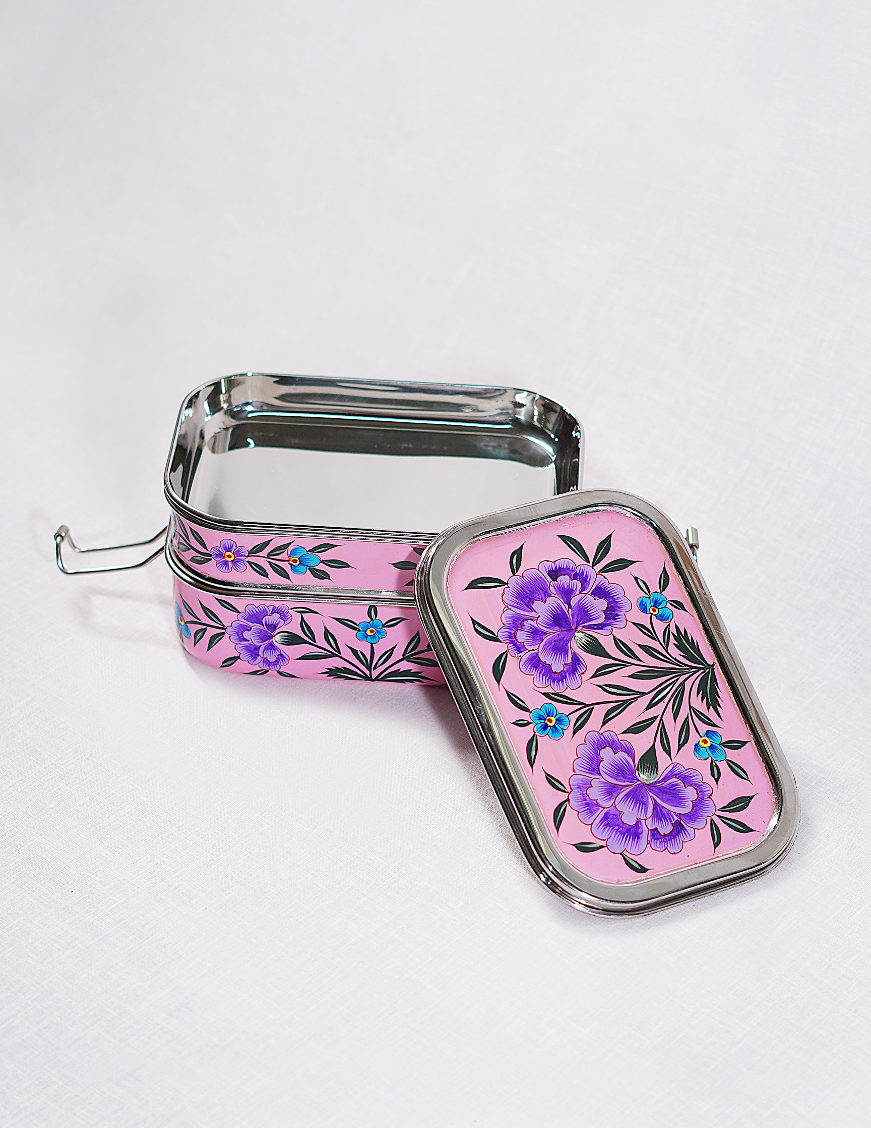 Handmade Kashmir Papier-Mâché Tiffen Box — Hand-Painted Design | 11.5 cm (L) × 17.5 cm (B) × 8 cm (H)