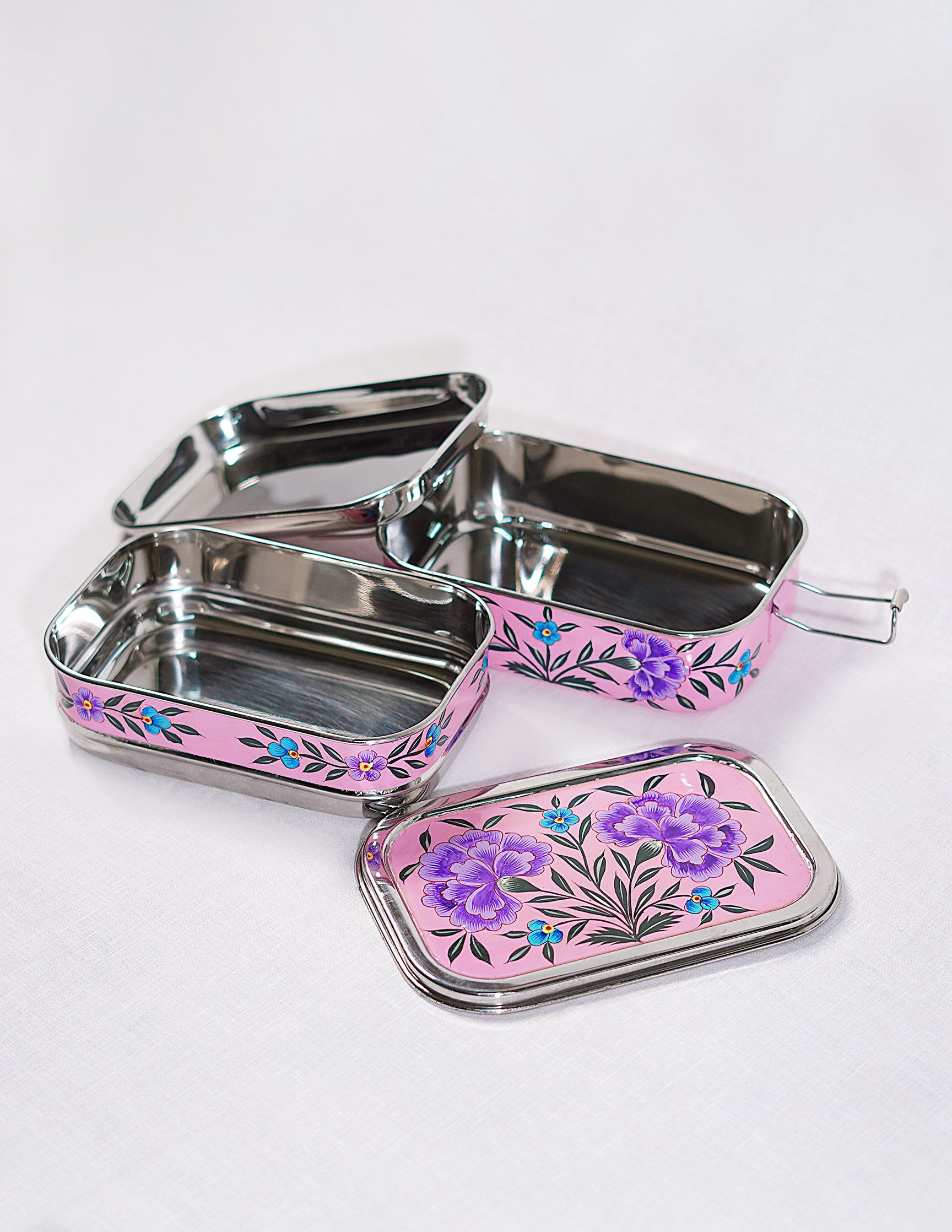 Handmade Kashmir Papier-Mâché Tiffen Box — Hand-Painted Design | 11.5 cm (L) × 17.5 cm (B) × 8 cm (H)