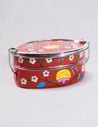 Handmade Kashmir Papier-Mâché Tiffen Box — Hand-Painted Design | 12.5 cm (L) × 17.5 cm (B) × 8 cm (H)