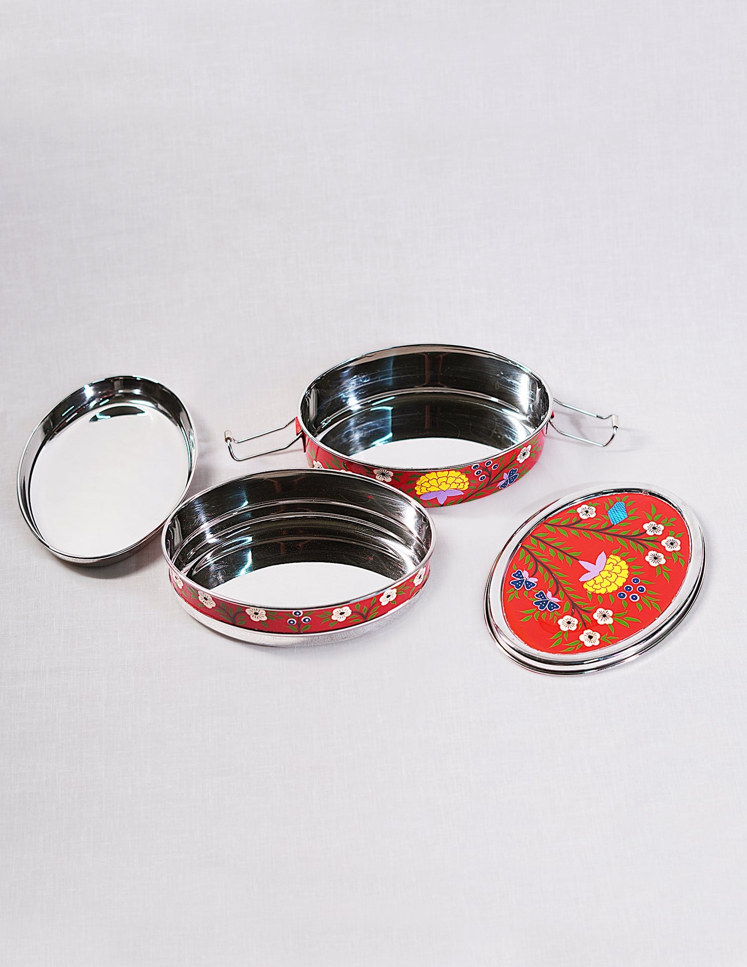 Handmade Kashmir Papier-Mâché Tiffen Box — Hand-Painted Design | 12.5 cm (L) × 17.5 cm (B) × 8 cm (H)