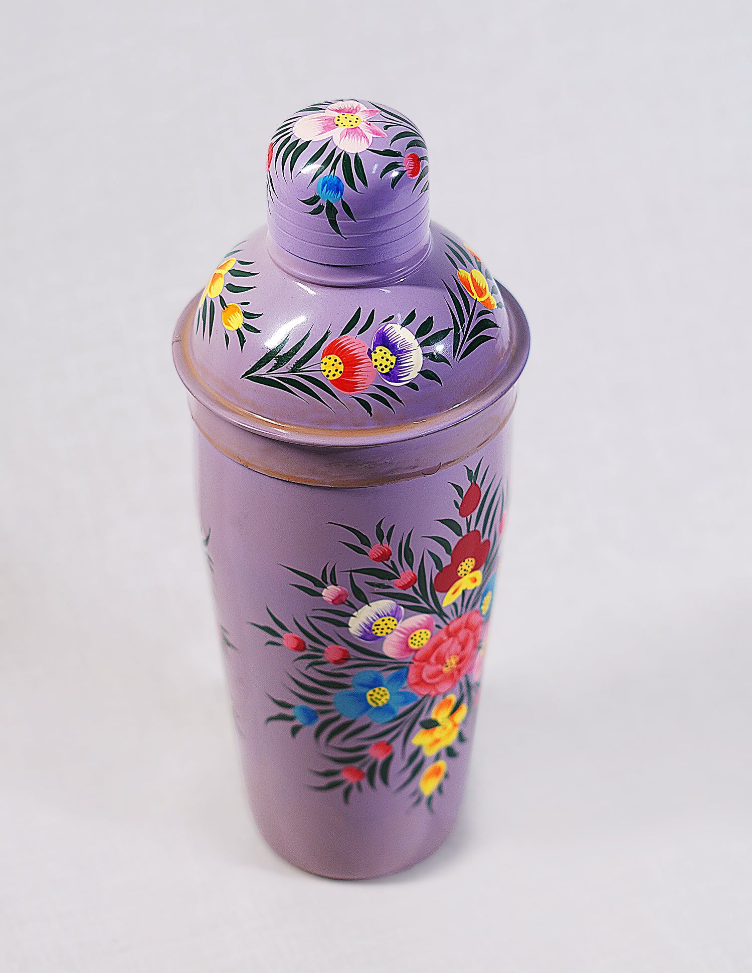 Handmade Kashmir Papier-Mâché Cocktail Shaker — Hand-Painted Design | Ø 8.5 cm × 24 cm (H)