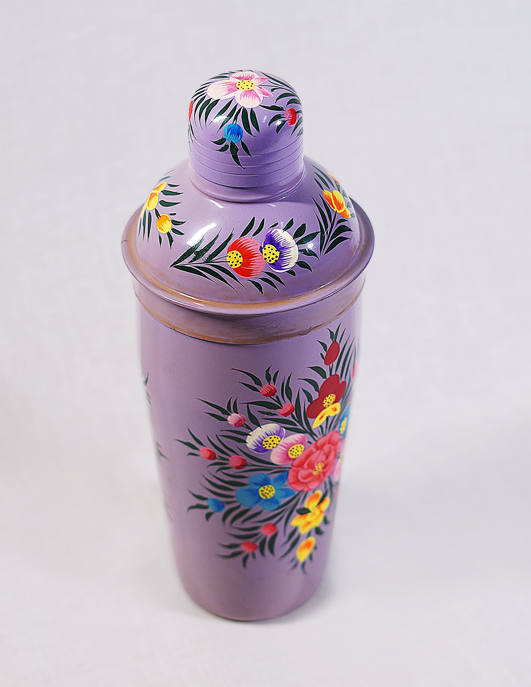 Handmade Kashmir Papier-Mâché Cocktail Shaker — Hand-Painted Design | Ø 8.5 cm × 24 cm (H)