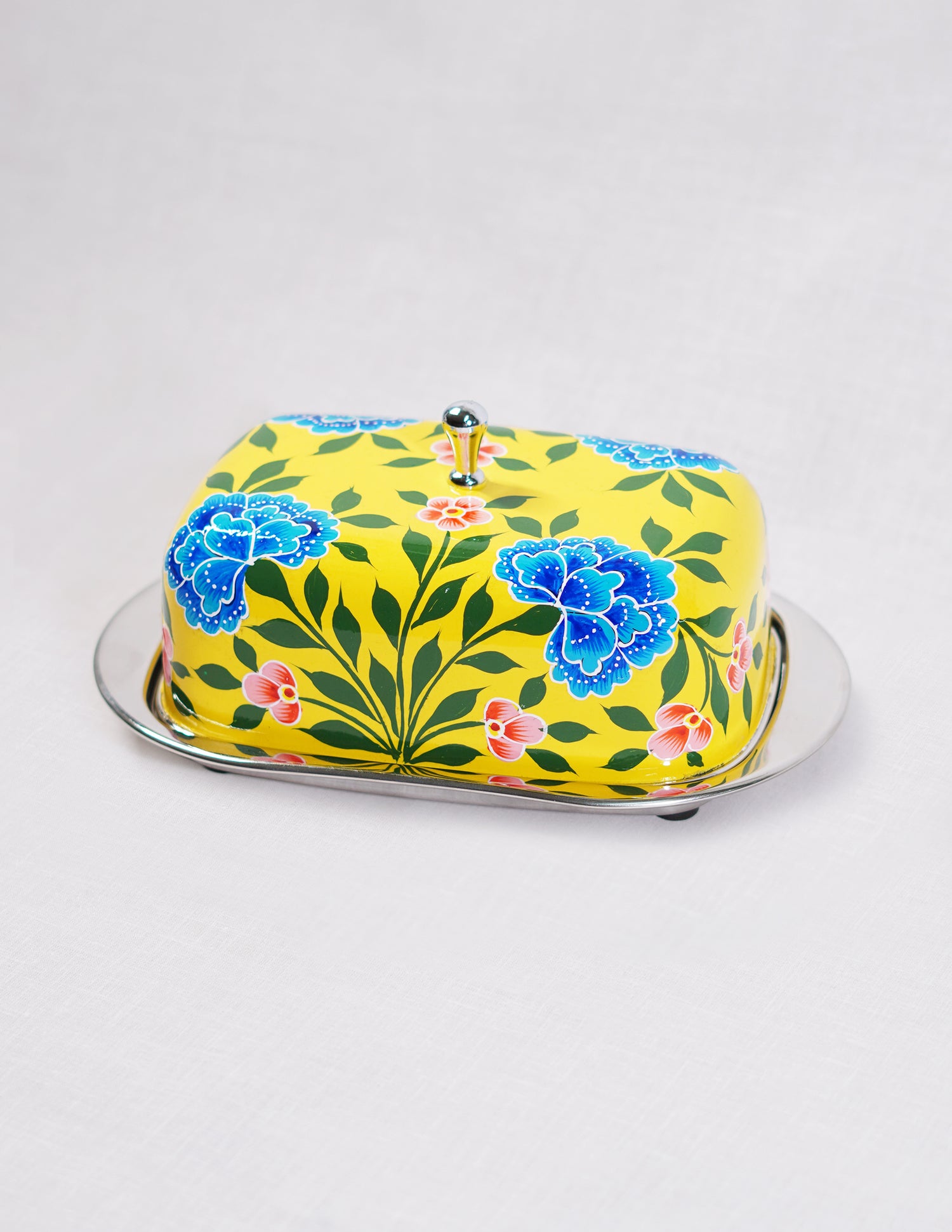 Handmade Kashmir Papier-Mâché Butter Box — Hand-Painted Design | 13 cm (L) × 21.5 cm (B) × 10 cm (H)